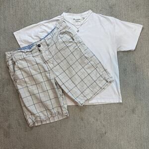 Vintage Surf Style American Eagle Baggy White Plaid Shorts